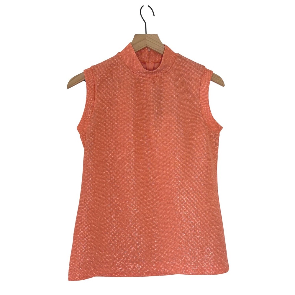 Vintage Knit-Ins 2 Piece Set Coral Metallic Mock Neck Top Floral Maxi